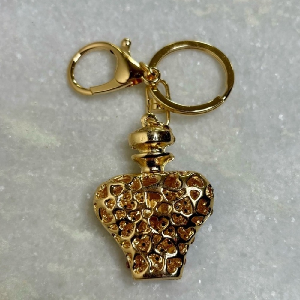 Gold Perfume Bottle Bag Charm or Keychain with Rhinestone Accents - Picture 2 of 2